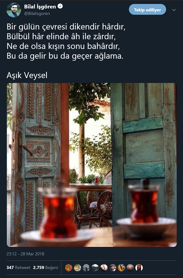 "Ne Ağlarsın Benim Zülfü Siyahım" adlı türkünün sözlerinin Aşık Veysel'a ait olduğunu sanan paylaşım
