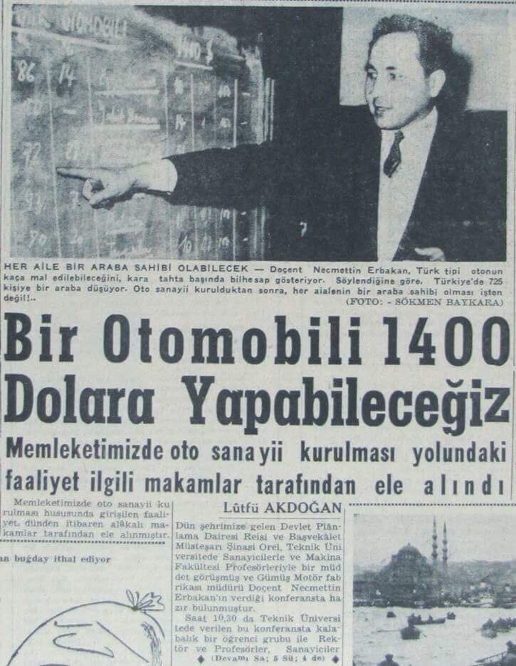 Necmettin Erbakan'ın kara tahta üzerinde yerli otomobil yapımına dair hesaplarını aktardığı fotoğrafı