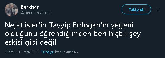 Nejat İşler'in Recep Tayyip Erdoğan'ın yeğeni olduğunu öne süren paylaşım