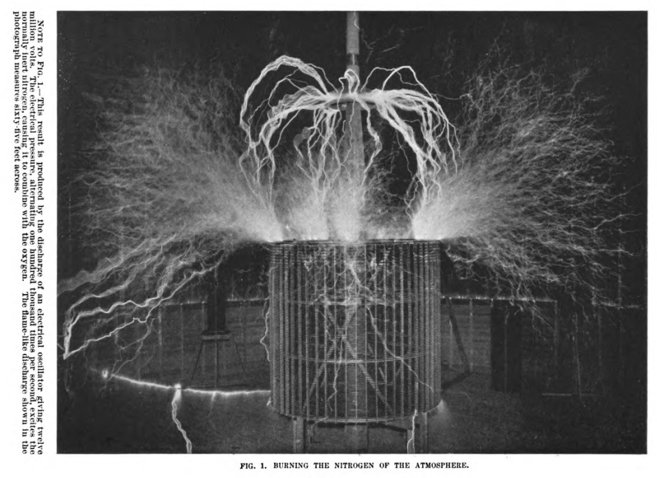 Nikola Tesla'nın Century Magazine'de yayınlanan bir makalesinde yer alan laboratuvarındaki deneyden bir fotoğraf