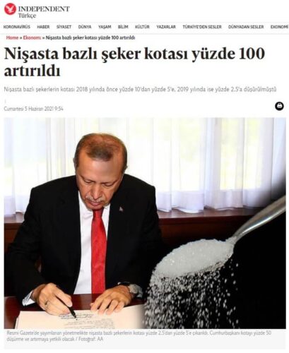 nişasta bazlı şeker kotası %100 artırıldı