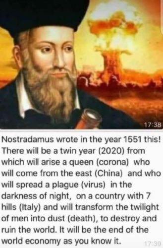 Nostradamus'un kehanet iddiasının İngilizce versiyonu