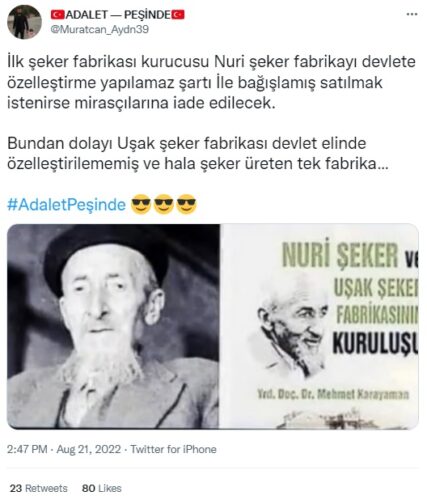 nuri seker fabrikayi devlete ozellestirme yapilamaz sarti ile bagislamis