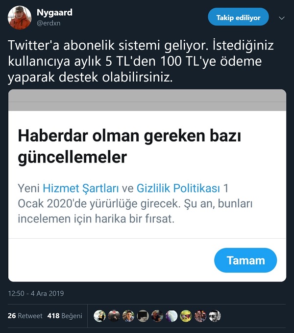 Twitter'a abonelik sisteminin geleceğini öne süren ilk paylaşım