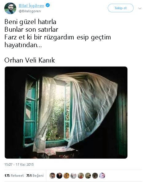 Beni Güzel Hatırla şiirinin Orhan Veli Kanık'a ait olduğunu öne süren paylaşım