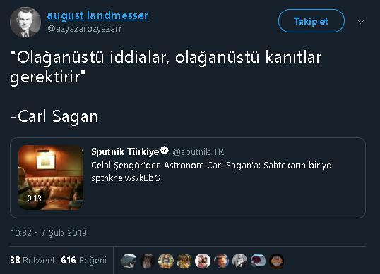 "Olağanüstü İddialar Olağanüstü Kanıtlar Gerektirir" Sözünün Carl Sagan'a Ait Olduğunu İddia Eden Sosyal Medya Paylaşımı