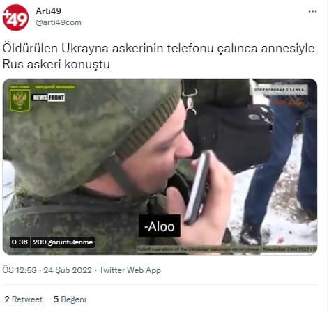 oldurulen ukrayna askerinin telefonu calinca annesiyle rus askeri konustu