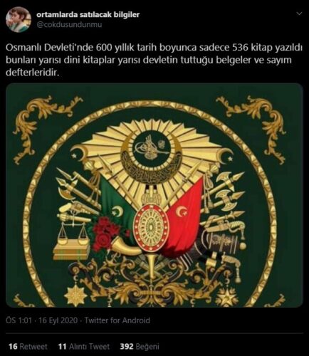 Osmanlı Devleti'nin 600 Yıllık Tarihi Boyunca Sadece 536 Kitap Yazıldığı İddiası