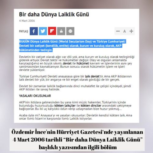 Özdemir İnce'nin 2006 yılında yayınlanan 4 Mart'ın Dünya Laiklik Günü olduğu iddiasını içeren köşe yazısı