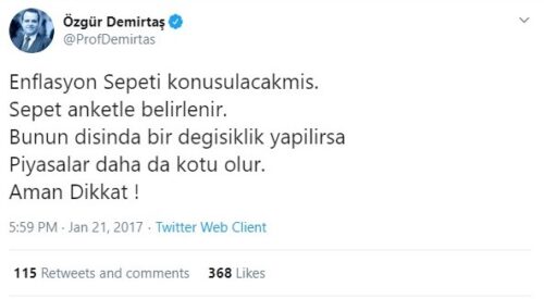 Prof Demirtaş'ın enflsyon sepetine ilişkin uyarısı
