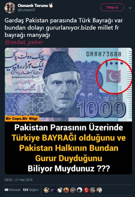 Pakistan'ın parasının üzerinde Türk bayrağı yer aldığını öne süren paylaşım