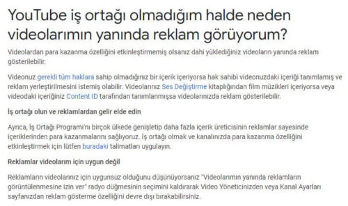 Youtube iş ortağı olmadığım halde neden videolarımın yanında reklam görüyorum