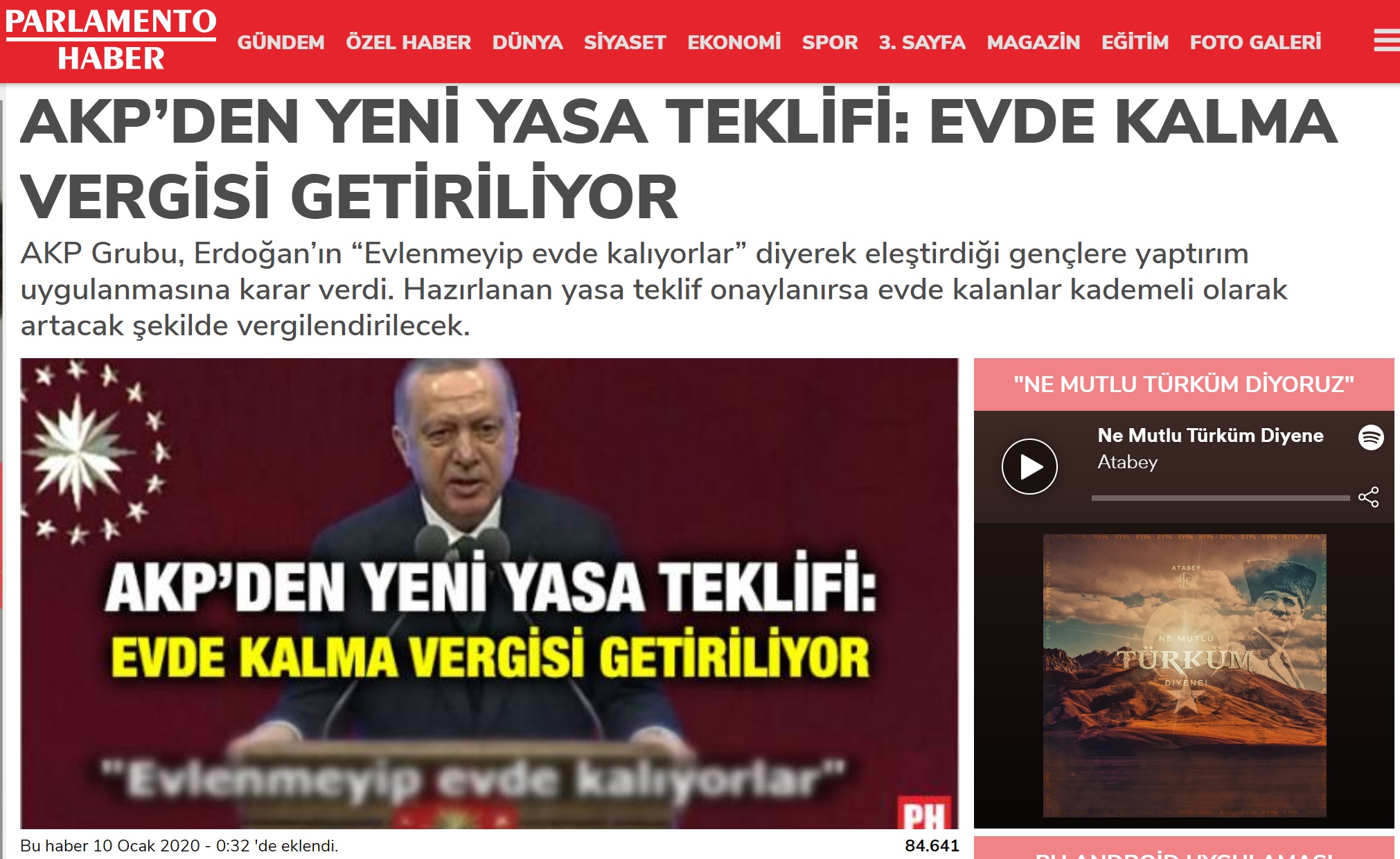 Parlamento Haber'in Kaparoz'un parodi haberini ciddiye aldığı "AKP'den Yeni Yasa Teklifi: Evde Kalma Vergisi Getiriliyor" başlıklı haberi