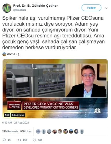 pfizer ceosu aşı olmadı