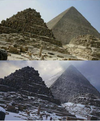 Mısır Piramitlerinin Karlı Halini Gösterdiği İddia Edilen Fotoğraf ve Aslı