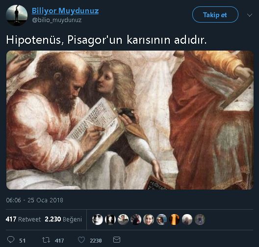 Pisagor'un karısının adının Hipotenüs olduğunu iddia eden paylaşım