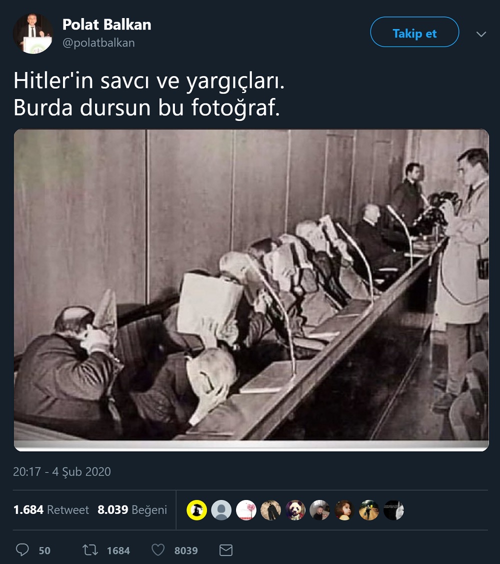 Hitlerin savcı ve yargıçlarına ait olduğu iddiasıyla ilgili fotoğrafı paylaşan tweet