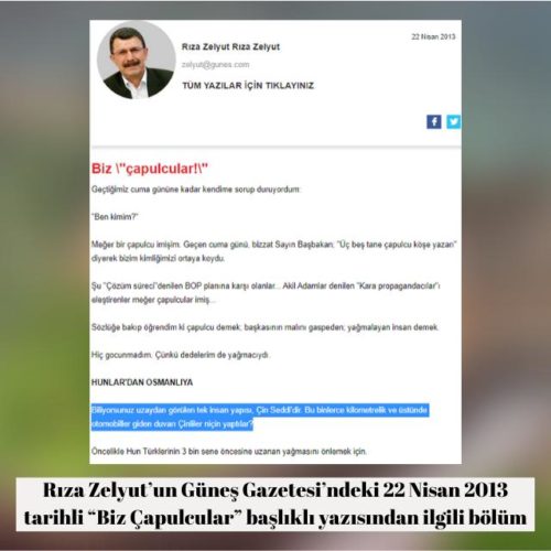 Rıza Zelyut'un Güneş Gazetesi'ndeki 22 Nisan 2013 tarihli "Biz Çapulcular" başlıklı yazısı