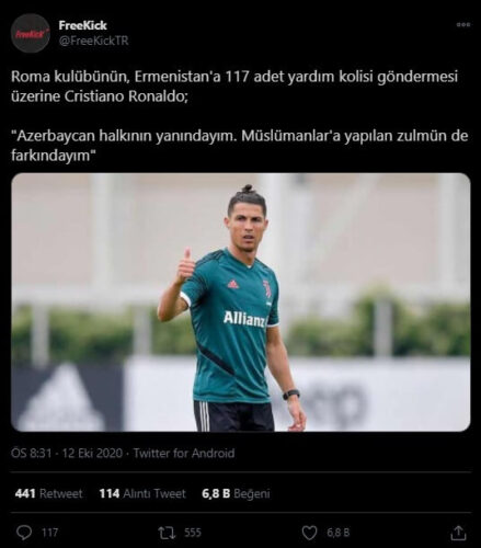 cristiano ronaldo azerbaycan destek mesajı