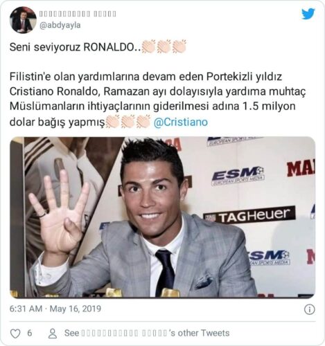 ronaldo filistin bağış