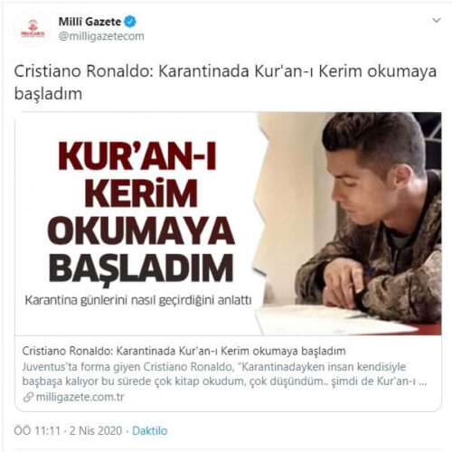 cristiano ronaldo kuran okumaya başladım