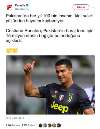 ronaldo pakistan bağış