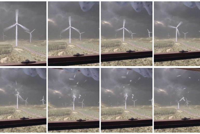 ruzgar turbini parcalanirken