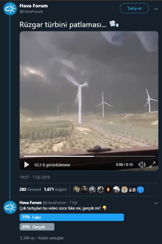 Rüzgar türbini patlamasına dair montaj videoyu gerçek sanan paylaşım