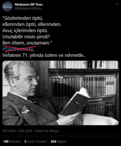 sabahattin ali Gözlerimden öptü Ellerimden öptü ellerimden Avuç içlerimden öptü Unutabilir misin şimdi Ben ölsem unutamam