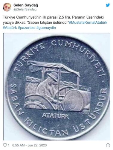 Türkiye'nin ilk madeni parası saban kılıçtan üstündür