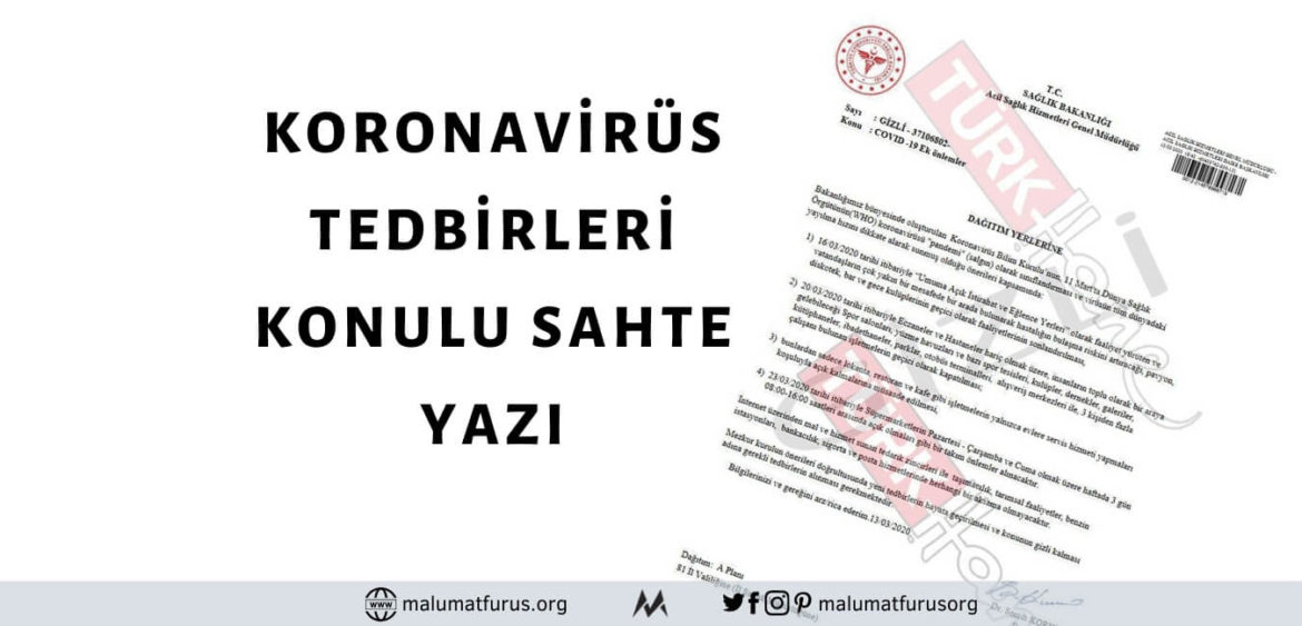 Sosyal Medyada ve İletişim Platformlarında Paylaşılan Koronavirüs Salgınına Karşı Tedbirleri Aktaran Yazı Sağlık Bakanlığı'na Ait Değil