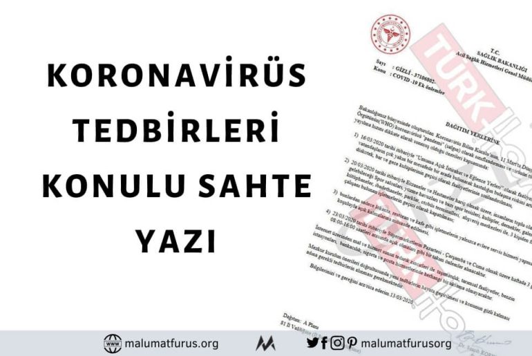 Sosyal Medyada ve İletişim Platformlarında Paylaşılan Koronavirüs Salgınına Karşı Tedbirleri Aktaran Yazı Sağlık Bakanlığı'na Ait Değil
