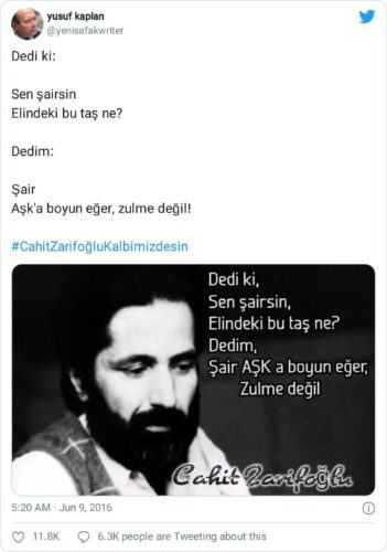 dedim ki şair aşka boyun eğer zulme değil