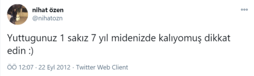 yutulan sakız midede 7 yıl