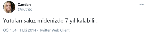 yutulan sakız midede 7 yıl kalır