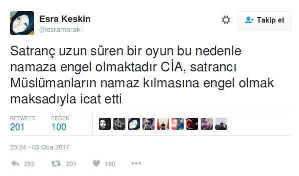 3 Ocak 2017 tarihinde Esra Keskin adlı Twitter profilinden satrancı CIA'nın bulduğuna yönelik iddia ortaya atılmıştı