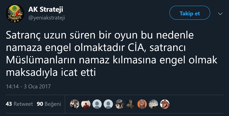 Satrancı CIA'nın bulduğuna yönelik iddianın aynı tarihte atıldığı bir diğer hesabın da adıın Ak Strateji olduğu görülüyor