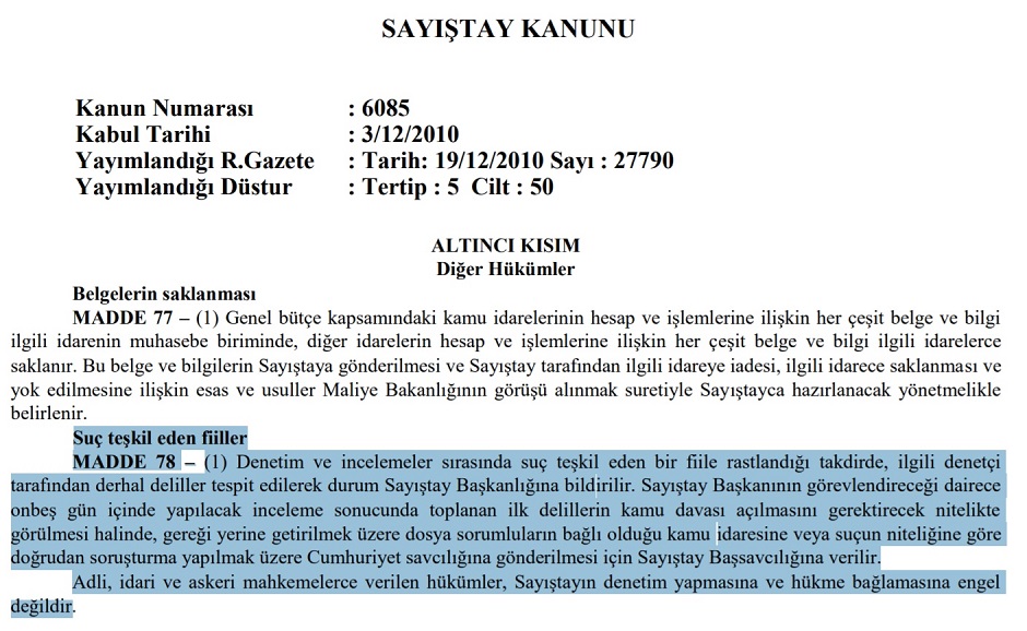 6085 sayılı Sayıştay Kanunu'nun 78. maddesi