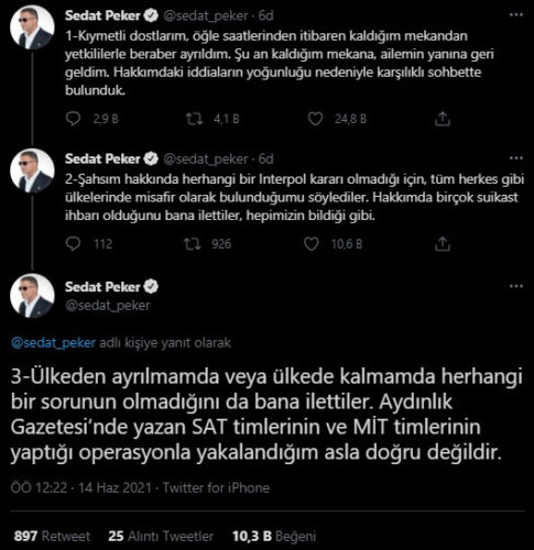 sedat peker açıklama