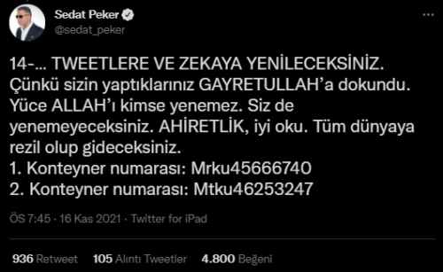 sedat peker container