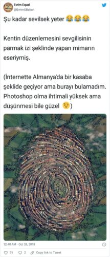 Kentin düzenlemesini sevgilisinin parmak izi şeklinde yapan mimarın eseri