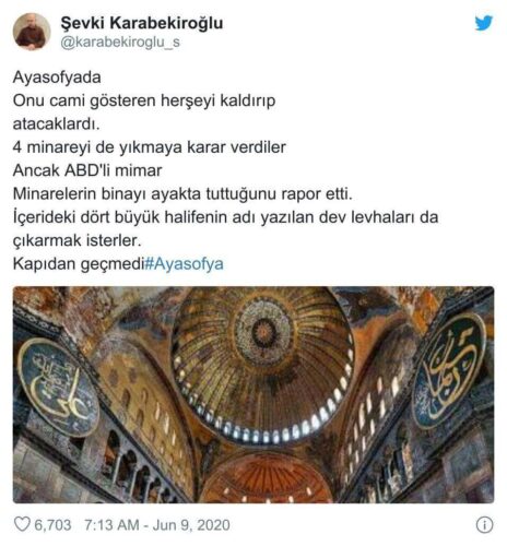 ayasofya minarelerinin yıktırılmak istenmesi