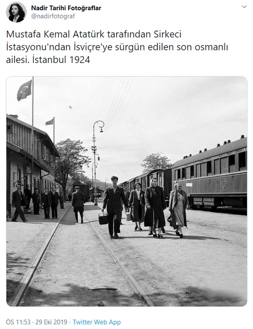 Fotoğrafın sürgün edilen Osmanlı Hanedanının son üyelerinin 1924 yılında Sirkeci İstasyonundan trenle ülkeden ayrılış anına ait olduğunu öne süren paylaşım