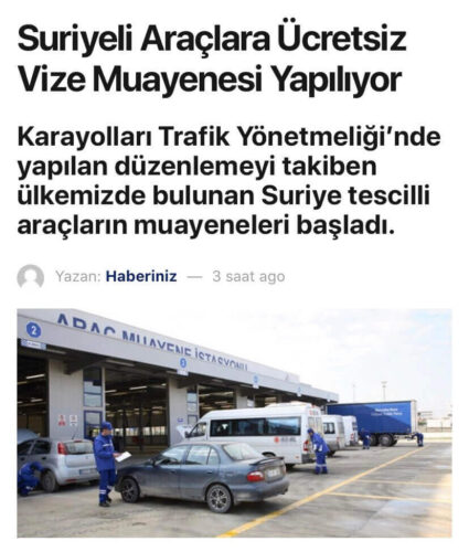 Suriyeli araçlara ücretsiz vize muayenesi yapılıyor