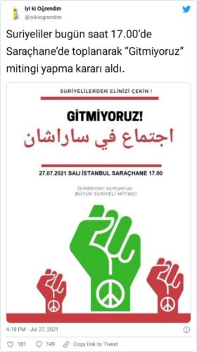 suriyeli gitmiyoruz mitingi pankartı