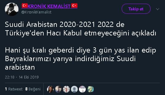Suudi Arabistan 2020-2021 2022 de Türkiye'den Hacı Kabul etmeyeceğini açıkladığını öne süren paylaşım