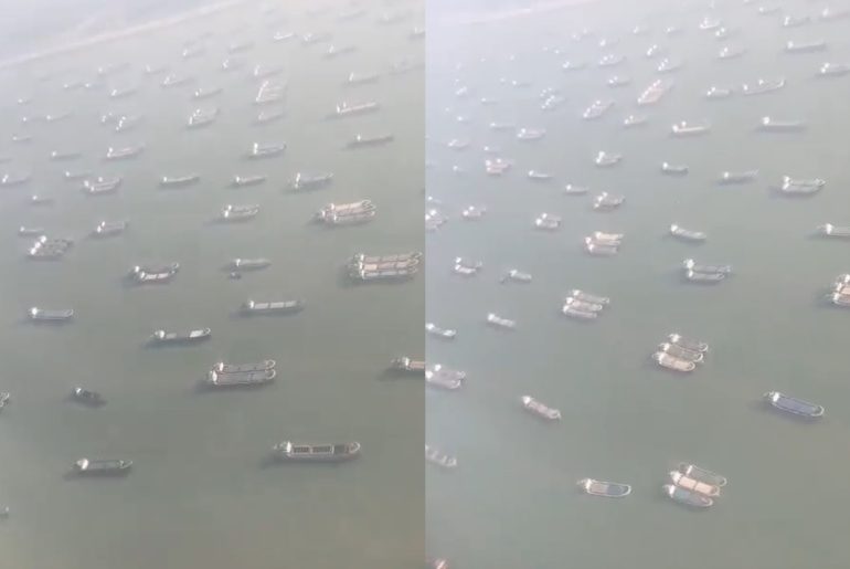 süveyş kanalını bekleyen gemiler