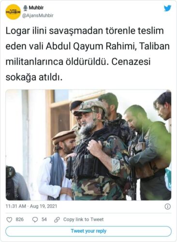 taliban valiyi öldürdü