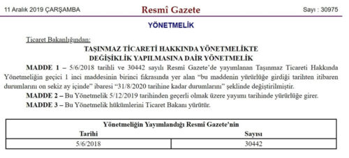 Taşınmaz Ticareti Hakkında Yönetmelikte Değişiklik Yapılmasına Dair Yönetmelik