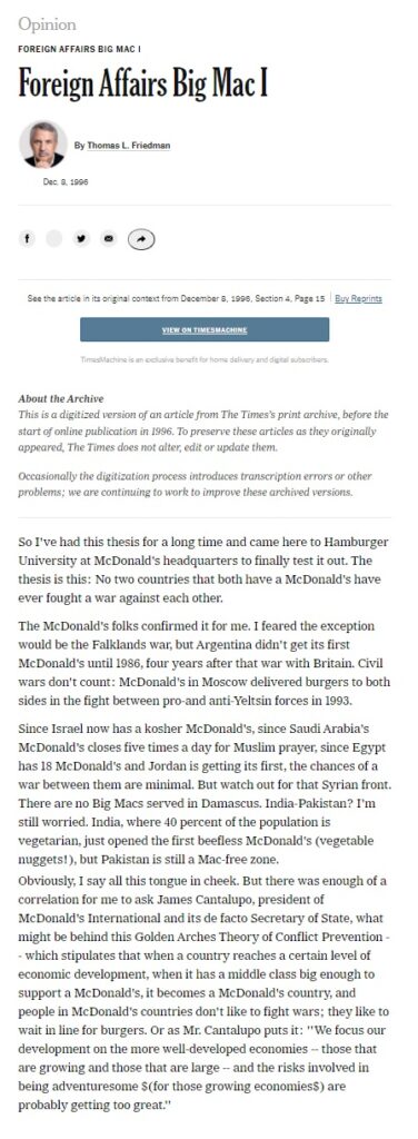 thomas friedman mcdonalds